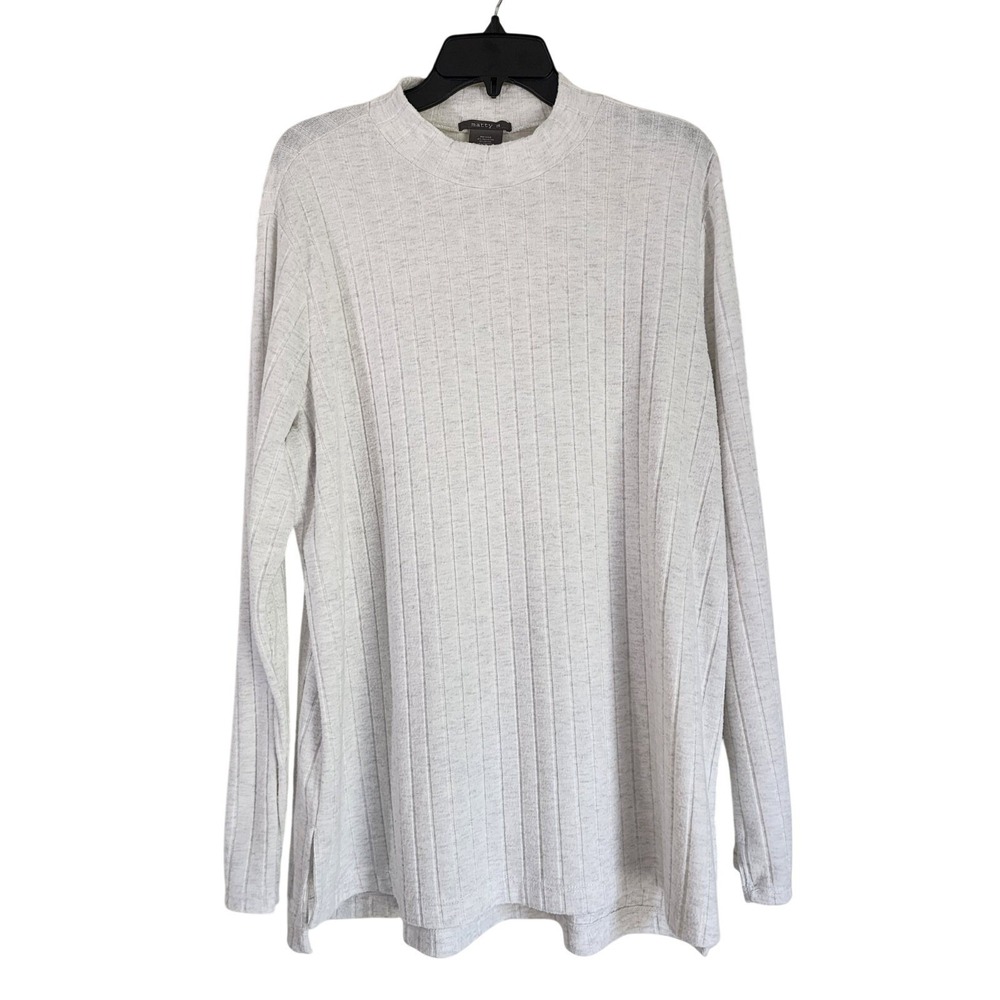Matty M Mock Neck Ribbed Long Sleeve Tunic Top Sweater White Gray Womens XXL